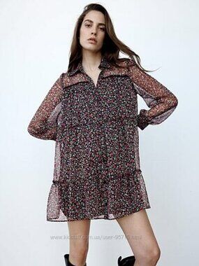 NEW ZARA Black Mini Dress, Floral Print